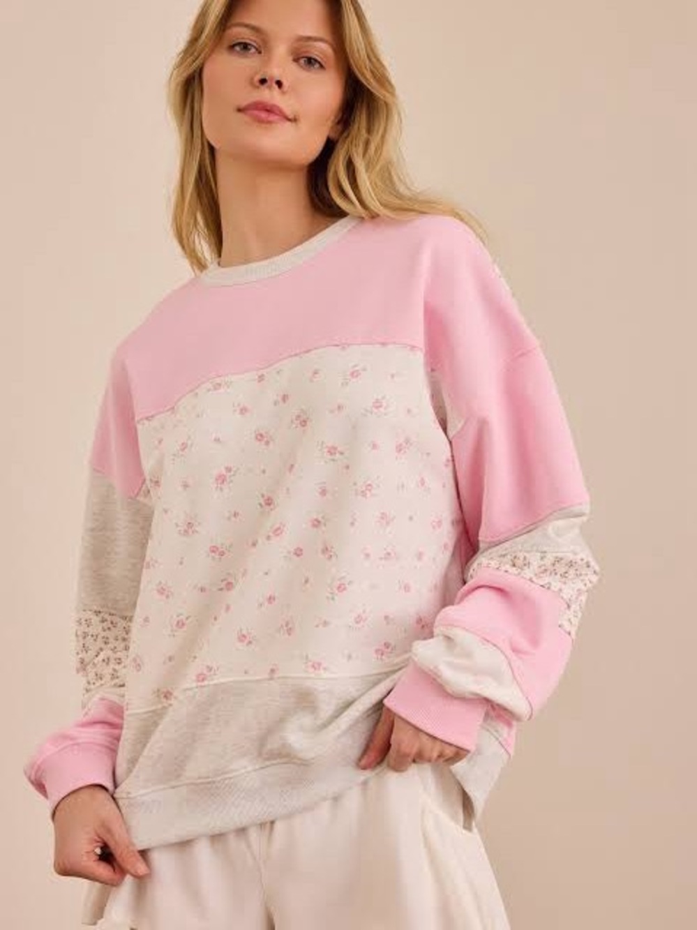 Altar’d State AS Revival Mixed Bloom Pullover in pink floral